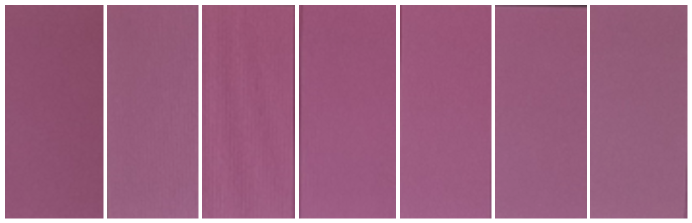 Images of fabric samples after the dyeing process (R0–R5, R5 Ozone).